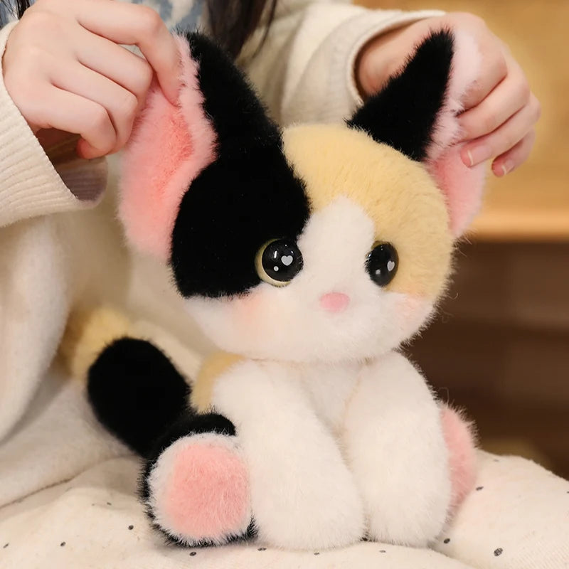 Kawaii Calico Cat Plush Toy Lifelike Animal Devon Cat Soft Doll Office Classroom Desk Decoration Kids Toys Gift Cat Lovers