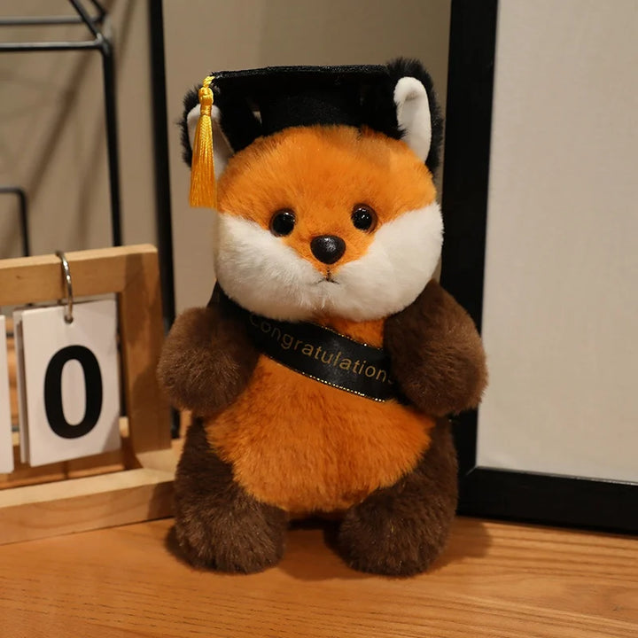 20cm Fluffy Fox Graduation Stuffed Animal Doctorate Bachelor Panda Plush Toys In Cap Gown Wearing Ribbons Souvenir Gifts Plushie