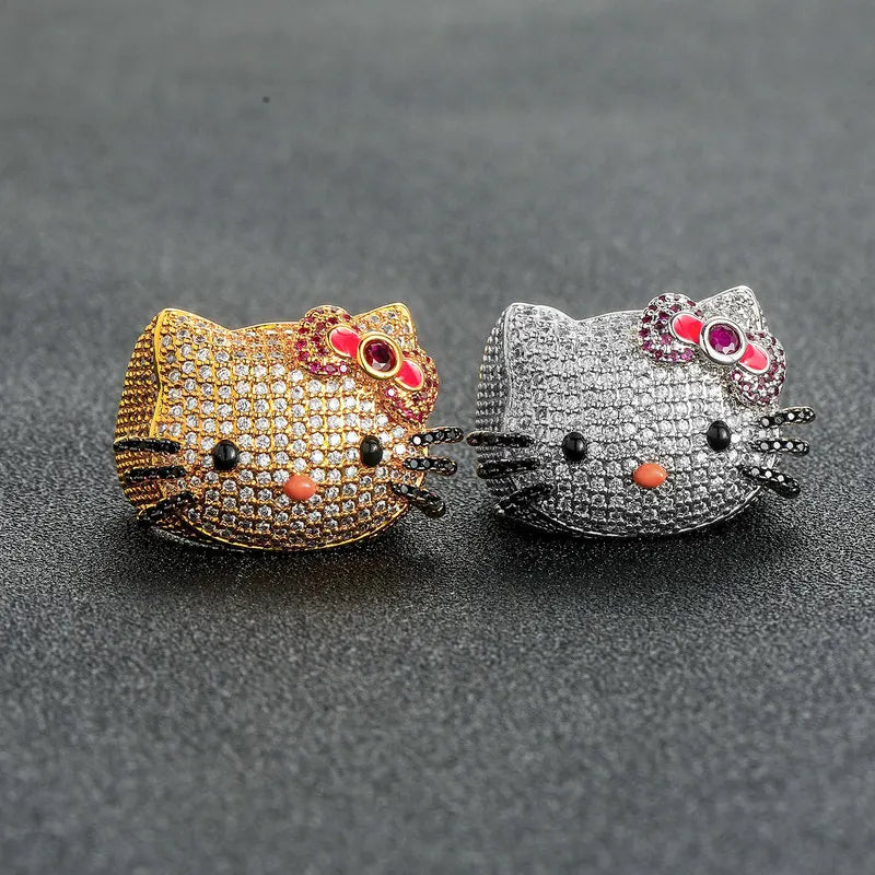 2025 In Stock Anime Surrounding Hiphop Ring Cute Trendy Cartoon Couple Personality Micro Set Zircon Fine Pair Ring Birthday Gift