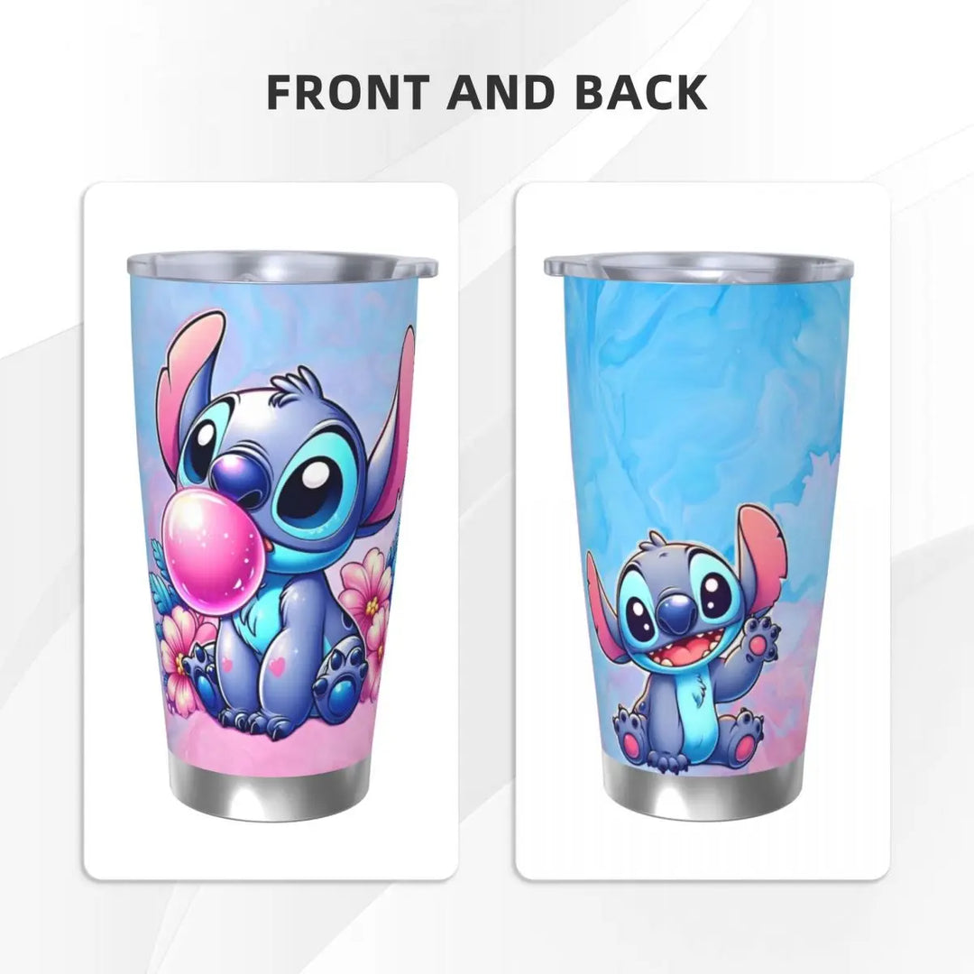 Cartoon Kawaii Stitch Insulated Tumbler with Lid Stainless Steel Thermal Mug Office Home Car Bottle Cup, 20oz
