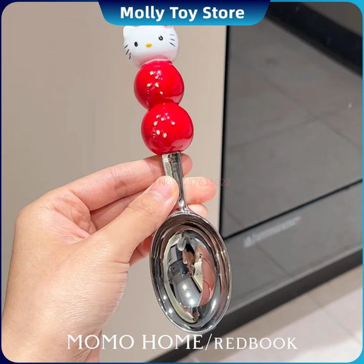 Kawaii Hellokitty Apple Core Stainless Steel Fruit Spoon Ice Cream Watermelon Spoon Cartoon Creative Soup Rice Spoon Household