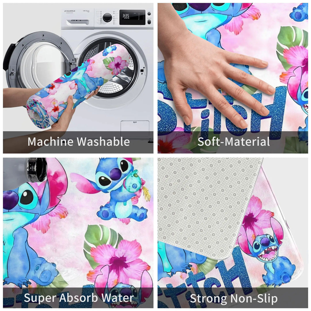 Cute Funny Stitch Memory Foam Bathroom Rugs Ultra Soft Non-Slip  Carpet Bath Mat Water Absorbent for Kitchen Shower