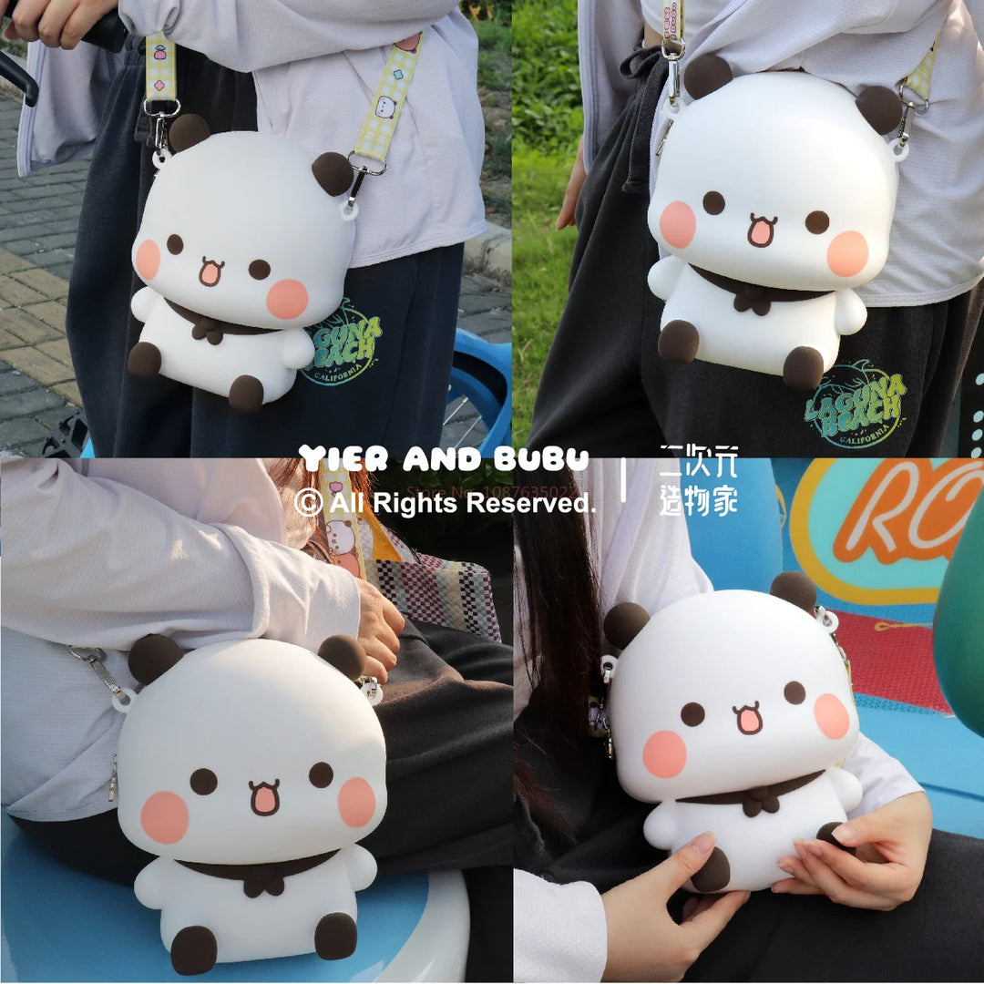 Original Panda Bubu & Yier Silicone Crossbody Bag Leisure Messenger Bag For Couples Mobile Phone Cover Toy Figure Accessory