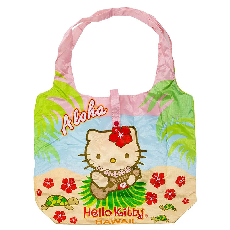 Sanrio Hellokitty Hawaiian Shopping Bag Cartoon Cute Storage Bag Collapsible Handbag Student Shoulder Bag Lunch Bag Shopping Bag