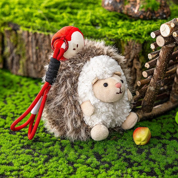 Fluffy Hedgehog Stuffed Animal With Red Apple Pendant Plush Toys Cartoon Simulation Hedgehog Soft Dolls Key Holder Bag Accessory