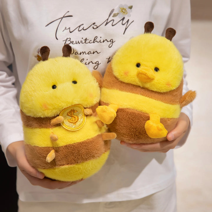 Cute Bee Plush Doll Bee Holding Gold Coins Plush Toy Bee Duck Pendant Key Chain Soft Stuffed Animal Bee Kid Birthday Xmas Gift