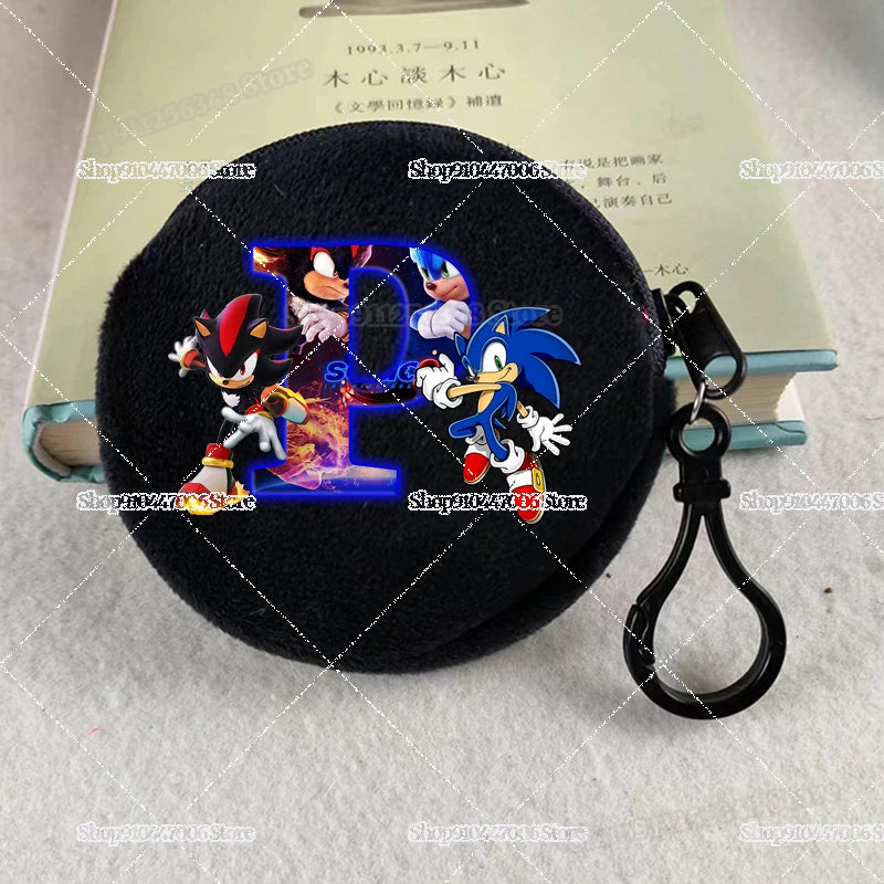 Sonics Plushes Coin Purses for Kids Mini Round Wallets Cartoon LetterA-Z Card Holders Handbags Black Keychains Pendants Bag Gift