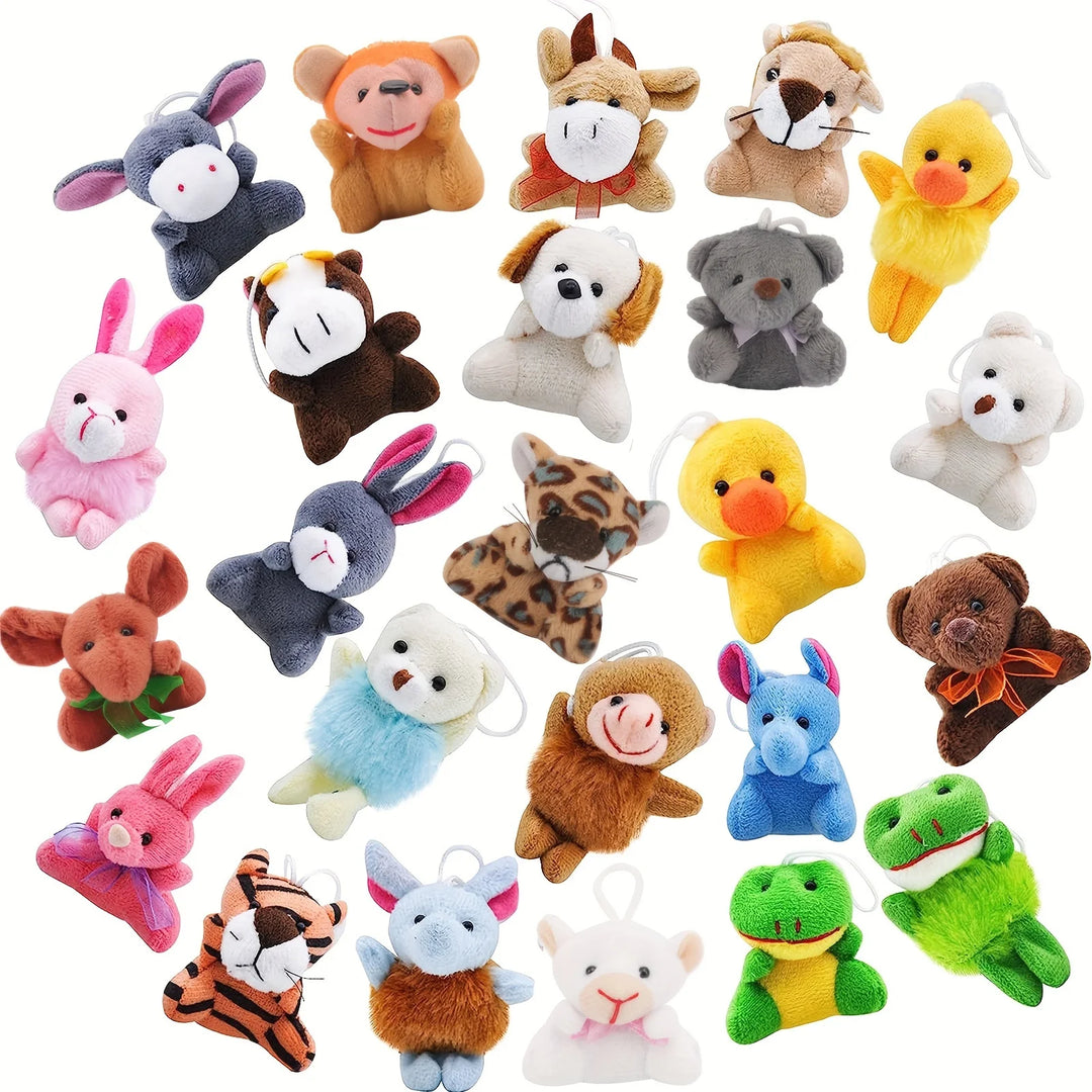 24pcs Mini Plush Animal Toy Set Cute Animals Keychain Decoration for Kids&Adult Carnival Prizes Small Stuffed Animal Party Favor