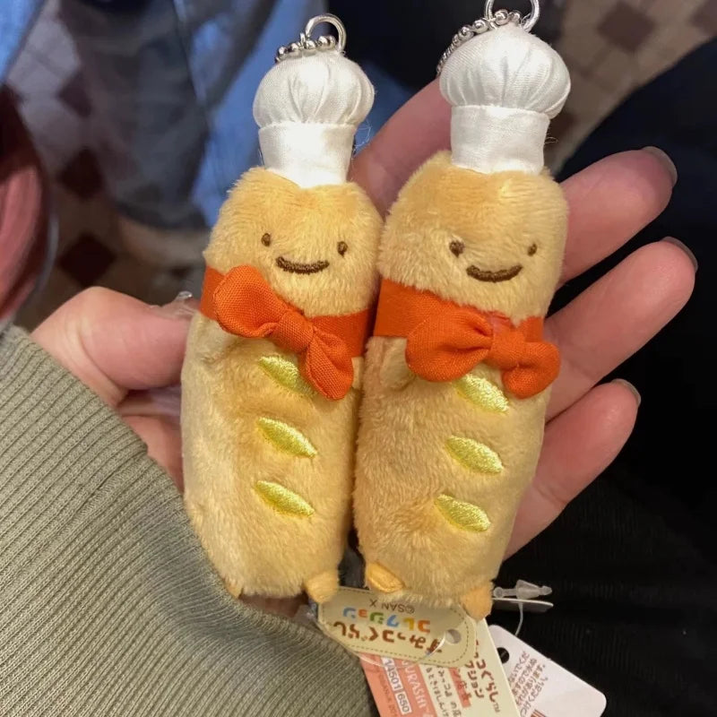 Cute Sumikko Gurashi Baguette bread chef Plush Keychain Corner Bio Car Pendants Desktop Ornaments Bag Decoration Girls Kid  gift