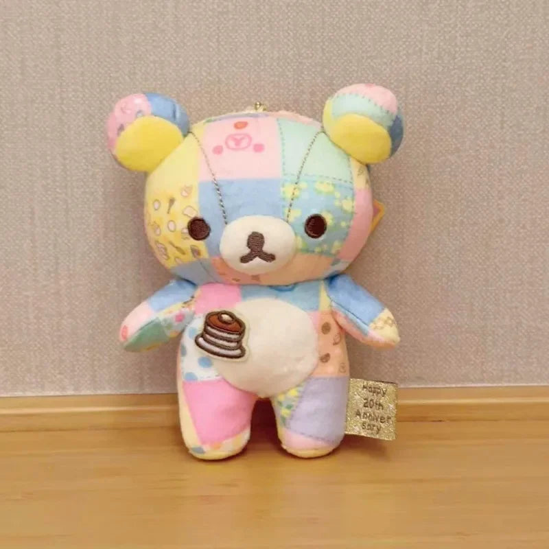 12cm Patchwork Limited Rilakkuma bear Plush Keychain Kiiroitori Doll Pendant Cute Relax bear Cartoon Decoration Holiday Gift