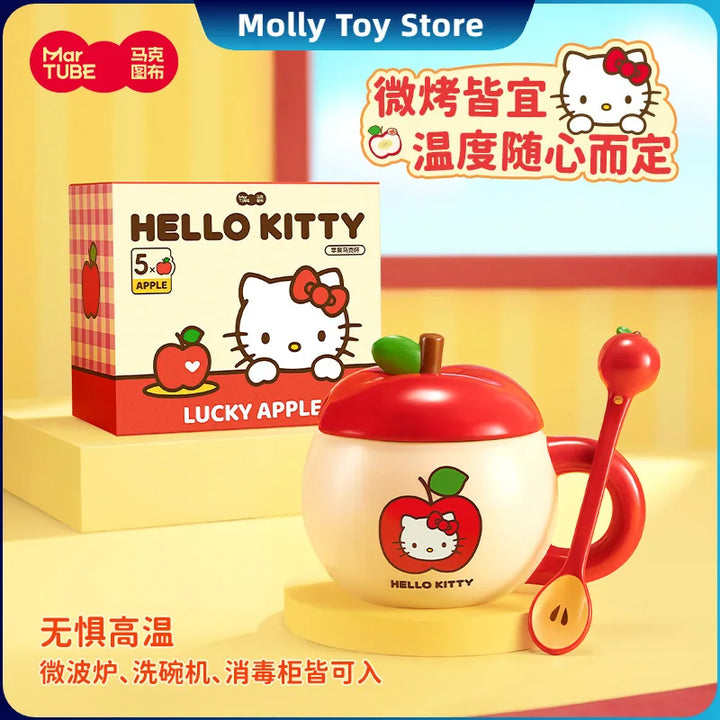 Hellokitty Character Peripheral Apple Ceramic Mugs Large Capacity With Lid And Spoon Cute Mug Cup Anime Themed Milk Water Cups