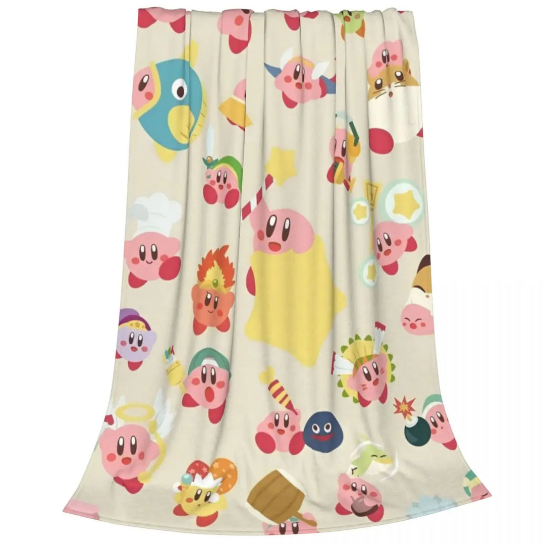 Video Games Knitted Blankets Coral Fleece Plush Kawaii Kirbyys Lightweight Thin Throw Blankets for Home Couch Bedspread