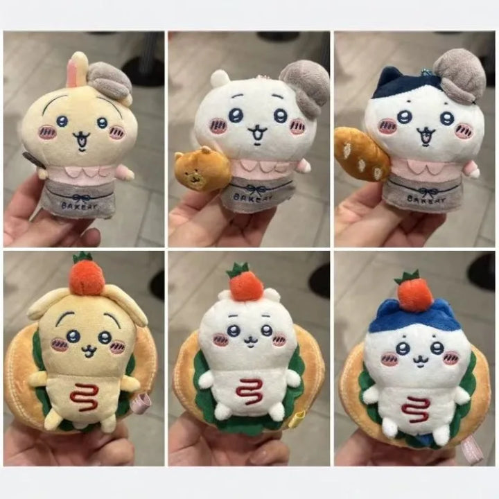 MINSO Cute chef Plush Doll Keychains Anime Cartoon Hachiware Dessert Bread sandwich Self-deprecating Bear USAGI Bag Accessories