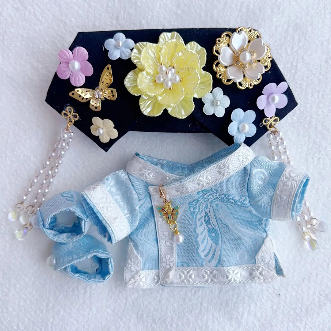 17cm Labubu Qipao Costume 1-3 Gen Fit Chinese Style Princess Outfits with Hairpieces Oriental Doll Clothes for Halloween Decor