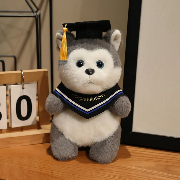 20cm Fluffy Fox Graduation Stuffed Animal Doctorate Bachelor Panda Plush Toys In Cap Gown Wearing Ribbons Souvenir Gifts Plushie