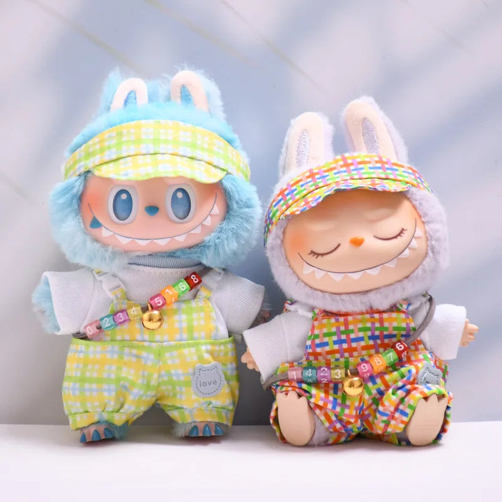 Rainbow Dopamine-Style Overall & Hat Set 15/17cm Plush Doll'S Clothes Labubu I II Idol Dolls Sitting Party Accessories Kids Gift