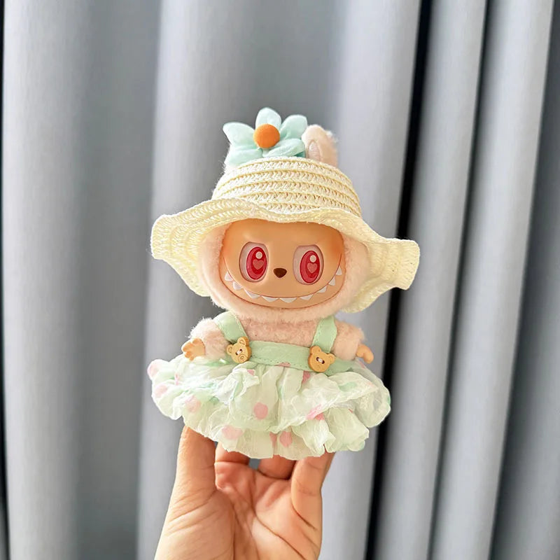 17cm Labubu Idol Dolls Plush Doll'S Strawberry Skirt Cute Clothing Hoodie No Doll Outfit Accessories Korea Kpop Exo Girls Gift