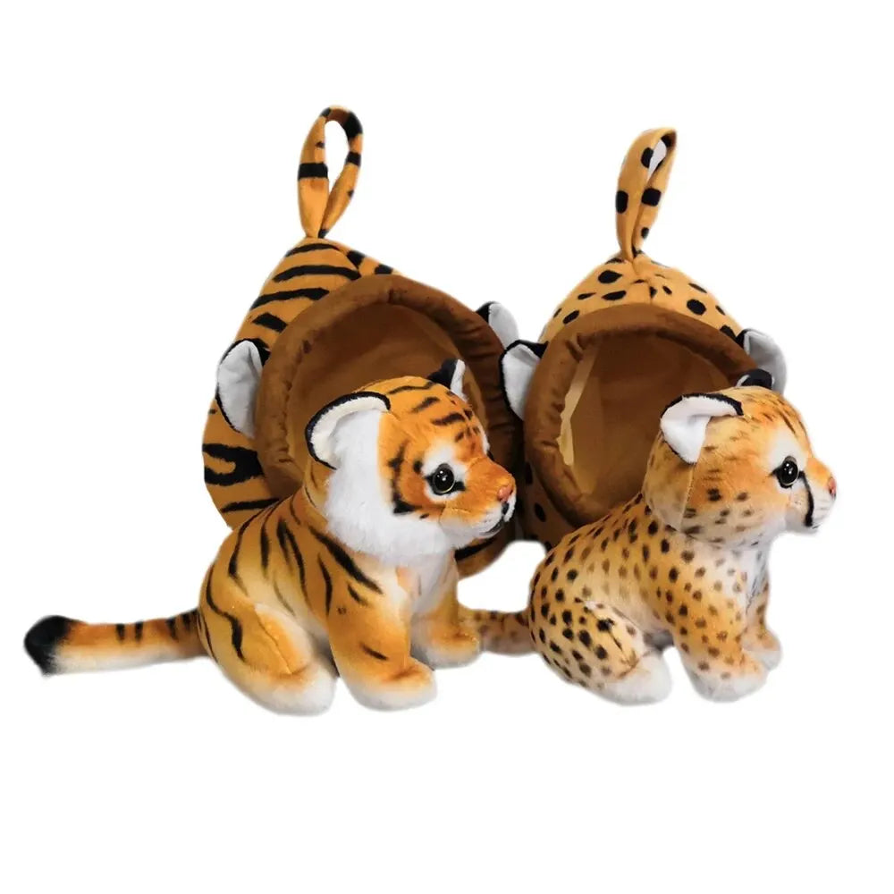Lifelike Tiger Deer House Plush Toys Stuffed Forest Animals Nest Kawaii Doll Plushies Home Decor Christmas Gifts For Children