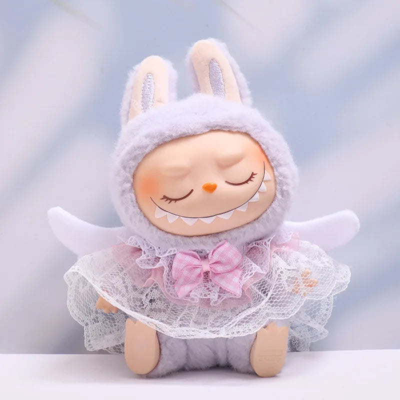 15/17cm Labubu 1st-3rd Generation Clothes Elegant Angel Wing Lace Cape with Heavenly Charm Labubu Dolls Plush Doll Accessories