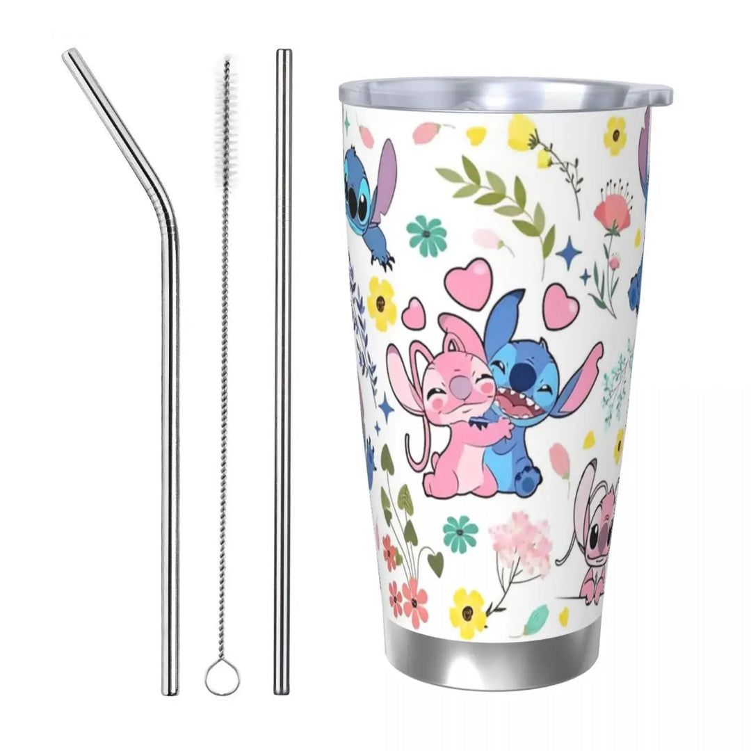 Stitch Cartoon Angel 624 Insulated Tumbler with Lid Vacuum Thermal Mug Outdoor Portable Car Bottle Cups, 20oz