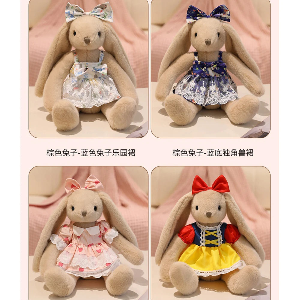 Garden Rabbit Plush Toys In Floral Dresses Princess Bunny Wearing Bows Kawaii Birthday Presents Christmas Gifts For Girl Friend