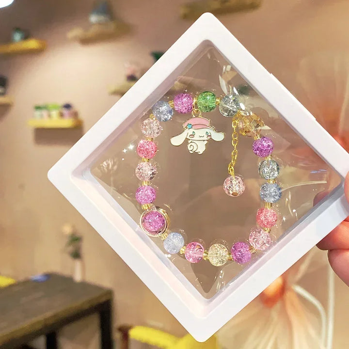 Kawaii Hello Kitty Beaded Bracelet Kuromi Cinnamoroll Lotso Colorful Cartoon Box Jewelry Girls Birthday Gift