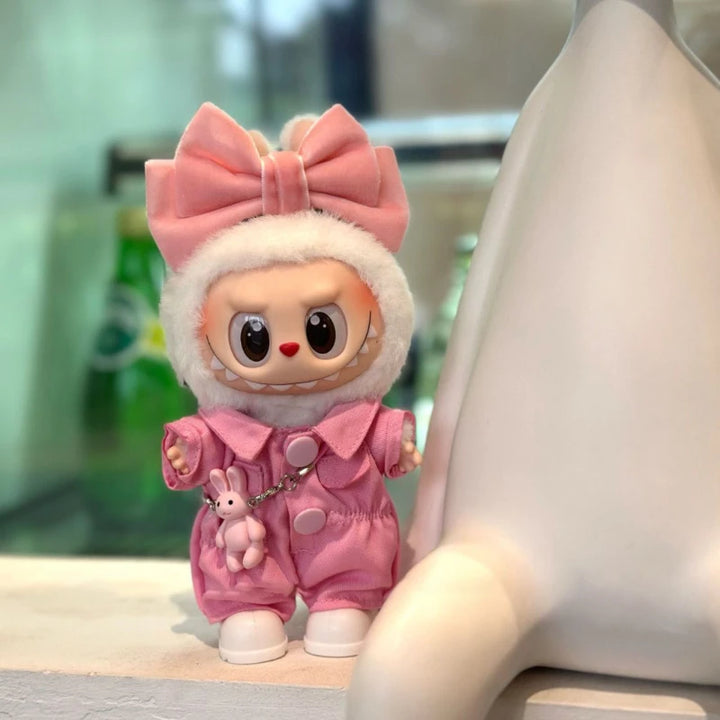 Fashion 17cm Labubu 1st/2nd/3rd Gen Cute Bunny Outfits Pink Bow Set Colorful Cargo Onesie Shoes Sitting Party Doll Clothes