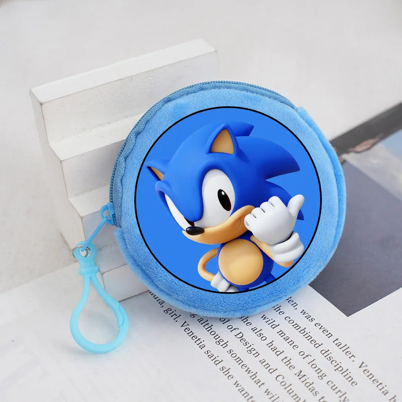 Sonics Plush Coin Zipper Purses Cute Anime Cartoon Printed Storage Bags Round Mini Wallet Anime Keychain Pouch Kid Birthday Gift