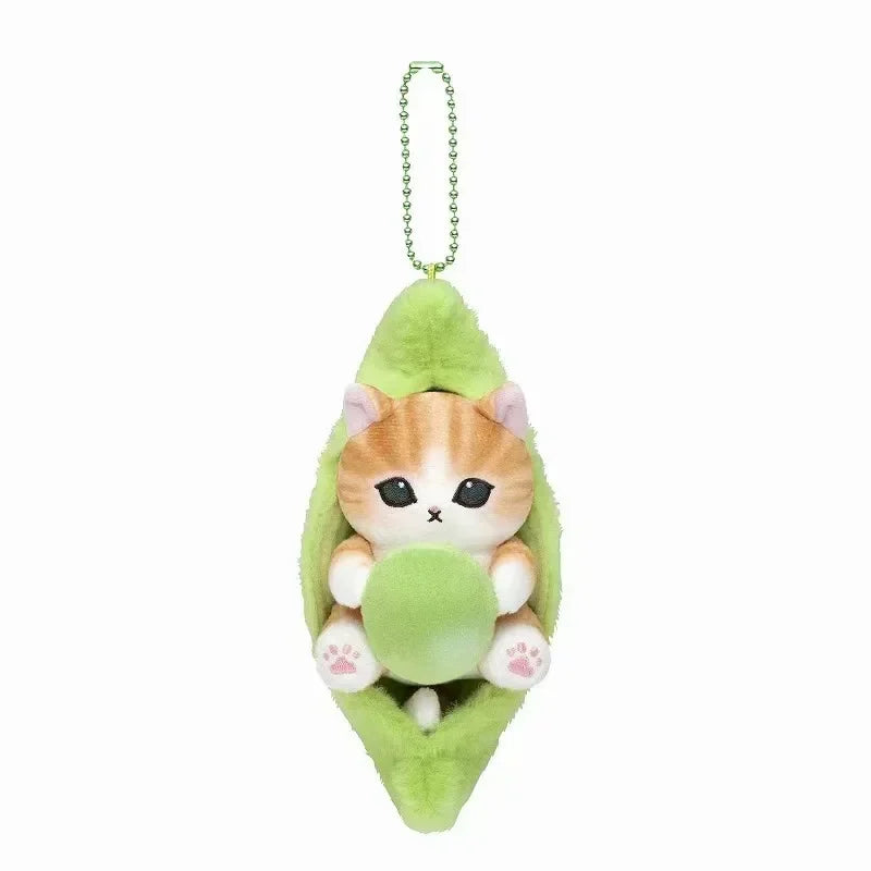 Cartoon Mofusand Kawaii Shark Cat Keychain Beer Pea Series Plush Toys Keychain Backpack Pendant Decoration Girls Birthday Gifts