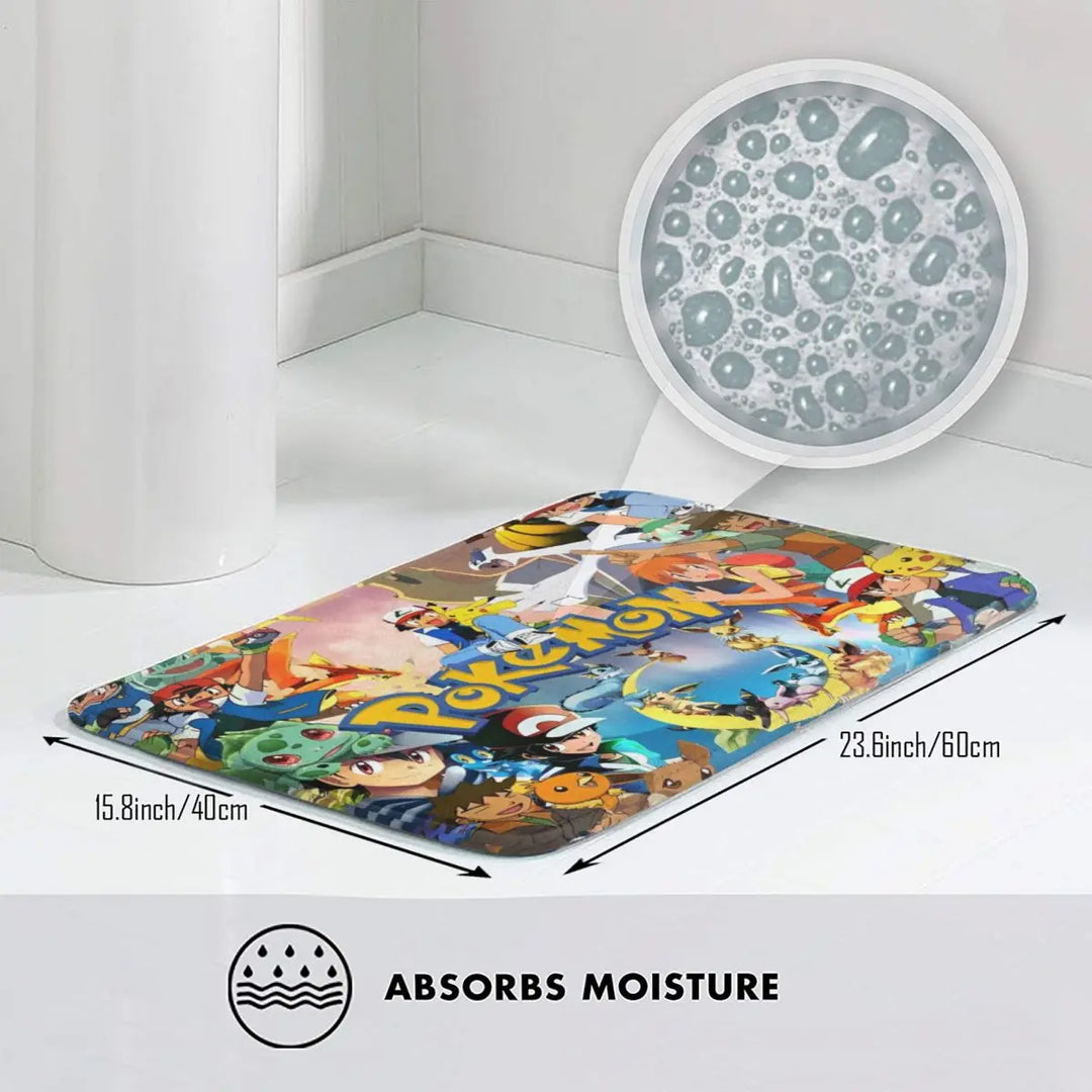 Cute Cartoon Manga Memory Foam Bathroom Rugs Ultra Soft Non-Slip Pokemon Carpet Bath Mat Water Absorbent for Shower Tub