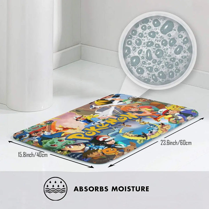 Cute Cartoon Manga Memory Foam Bathroom Rugs Ultra Soft Non-Slip Pokemon Carpet Bath Mat Water Absorbent for Shower Tub