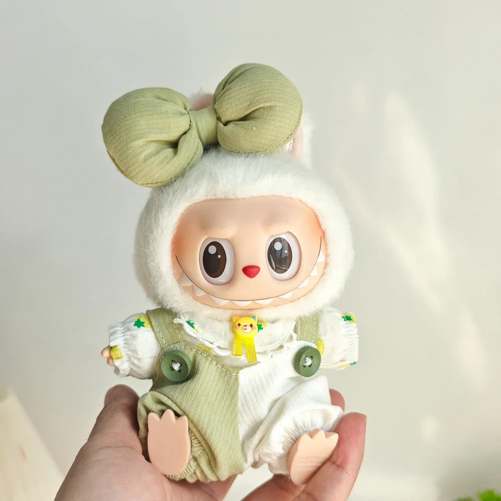 15cm/17cm Cute Mini Plush Doll Costume Dress Up Cute Sweetheart Strap Pants Accessories Straw Hat Camera Sitting Party DIY Gift