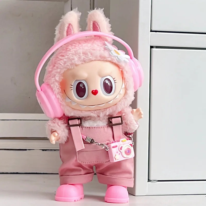 Clothes For Labubu Dolls 15/17Cm For LABUBU Sitting Party 1St 2Nd 3Rd Gen Headphones Overalls & Shoes Set Apparel Accessories