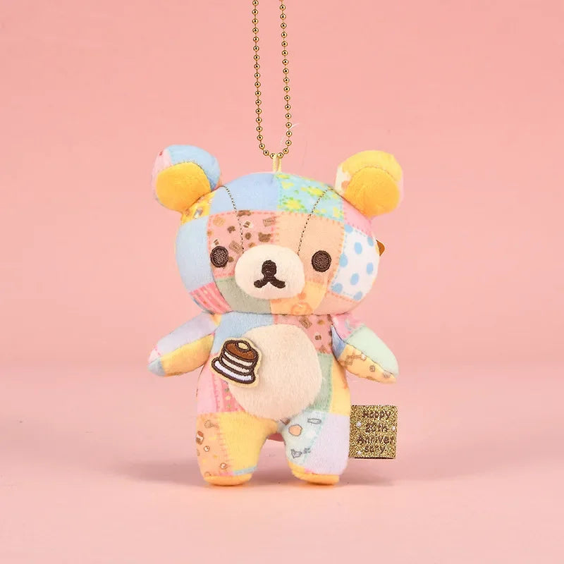 12cm Patchwork Limited Rilakkuma bear Plush Keychain Kiiroitori Doll Pendant Cute Relax bear Cartoon Decoration Holiday Gift