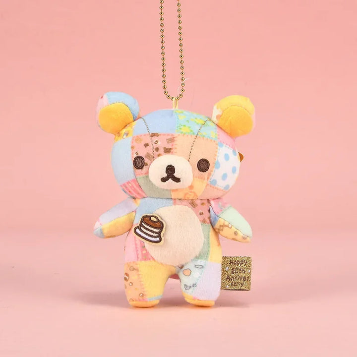 12cm Patchwork Limited Rilakkuma bear Plush Keychain Kiiroitori Doll Pendant Cute Relax bear Cartoon Decoration Holiday Gift