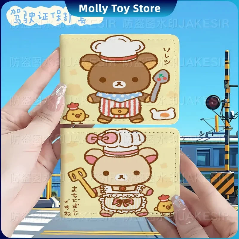 Kawaii Rilakkuma Driver'S License Protective Leather Cover Cartoon Cute Id Card Sleeve Anti Loss Wear-Resistant Girls Gifts