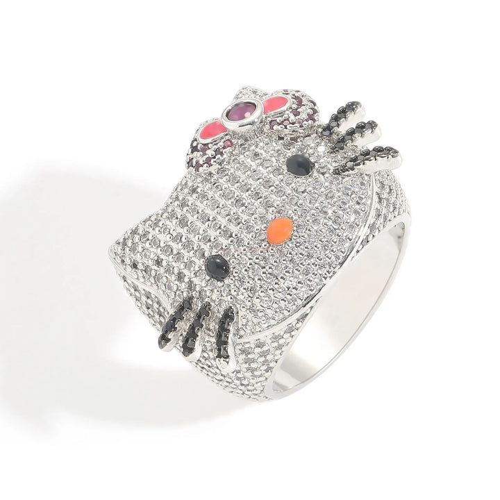 2025 In Stock Anime Surrounding Hiphop Ring Cute Trendy Cartoon Couple Personality Micro Set Zircon Fine Pair Ring Birthday Gift