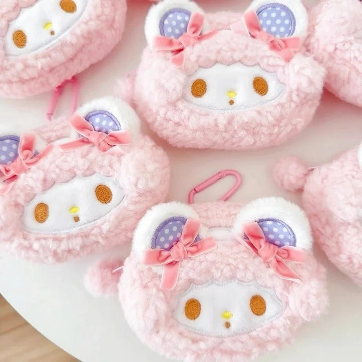 Sanrios My Melody Kawaii Plush Keychain Anime My sweet piano Plush doll Coin Purse Student Bag Pendant  Key Ring Girls Gifts
