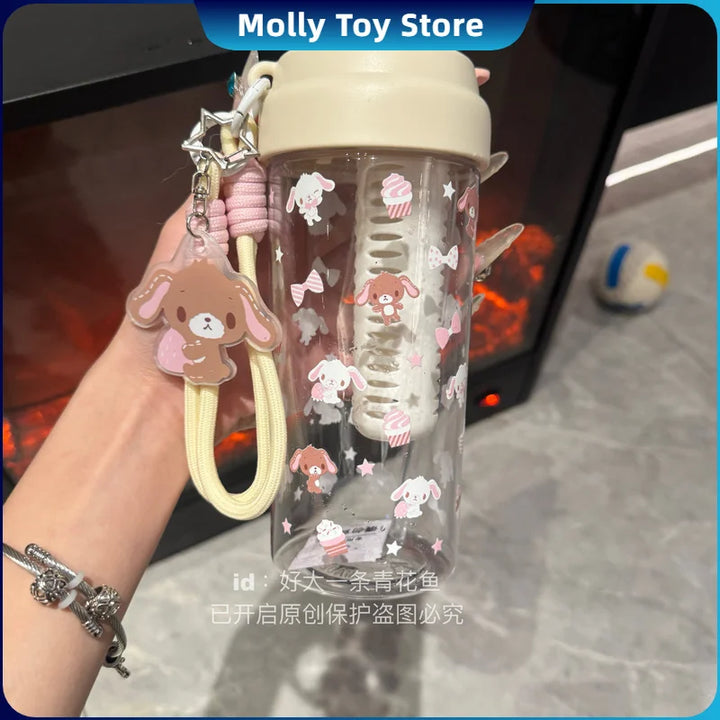 Kawaii Sanrio Sugarbunnies Rabbit Printing Straw Mug Plastic Cup Portable Mugs Juice Beverage Coffee Cup Model Toys For Children