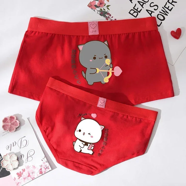 Cute Mitao Cat Underpants Couple Set Made Of Pure Cotton Cartoon Low Waisted Comfort Women Man Short Pants Confession Girl Boy