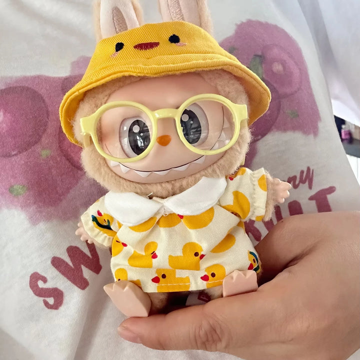 Cute Mini Plush Doll'S Dress with Hat17cm Labubu I II Idol Dolls Accessories For Korea Kpop Exo Sitting Party Clothing