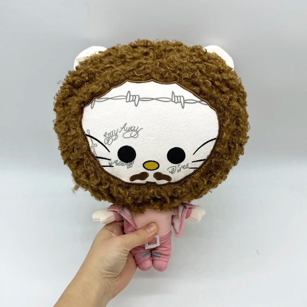 30cm Post Malone Hello Kitty Plush Doll Big Head Pink Suit Plush Toy Figure Stuffed Toys Cute Boys Girls Fans Collect Gift