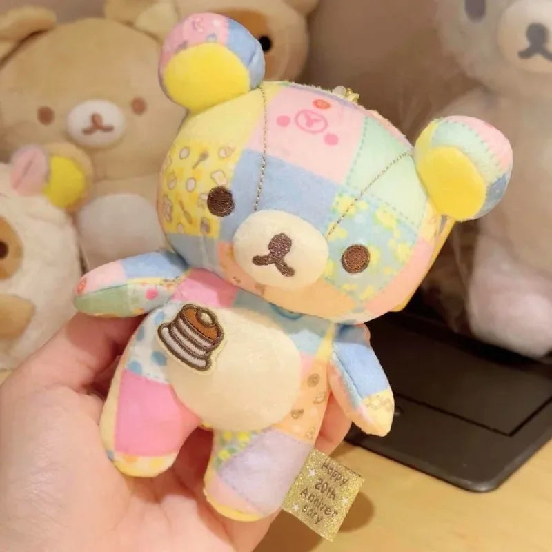 12cm Patchwork Limited Rilakkuma bear Plush Keychain Kiiroitori Doll Pendant Cute Relax bear Cartoon Decoration Holiday Gift