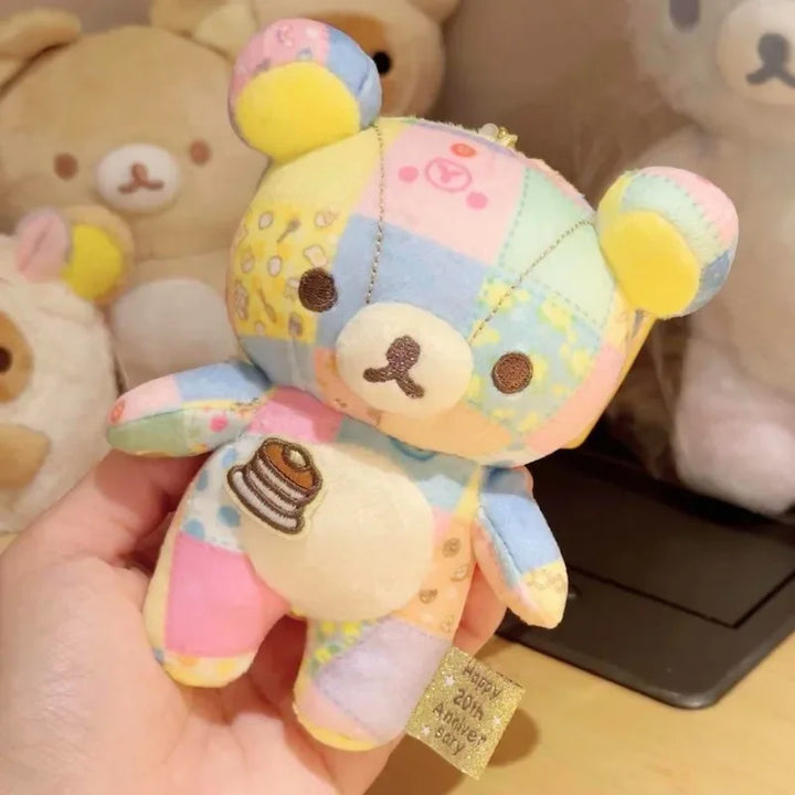 12cm Patchwork Limited Rilakkuma bear Plush Keychain Kiiroitori Doll Pendant Cute Relax bear Cartoon Decoration Holiday Gift