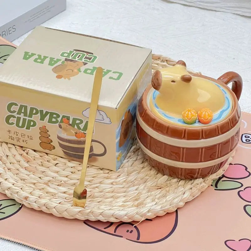 Kawaii Capybara Character Peripheral Ceramic Mug Cartoon Cute High-Capacity Milk Water Cup Festive Gifts Party Decorations Gift