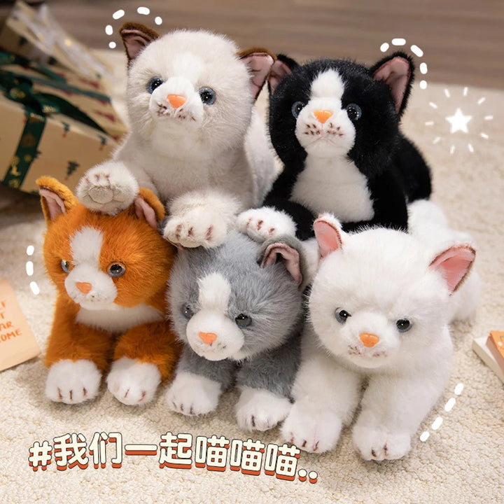 Realistic Black Cat Plush Toy Fluffy Orange Cat Stuffed Animal Cute Kawaii Kitty Cat Soft Dolls Fun Birthday Christmas Presents
