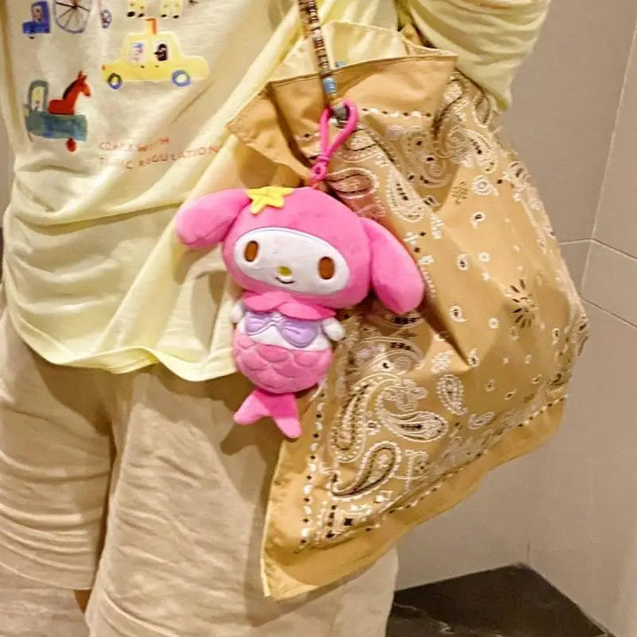 Sanrio My Melody Plush Toy Kawaii Cartoon Mermaid Keychain Soft Stuffed Doll Backpack Pendant Accessories Children Birthday Gift