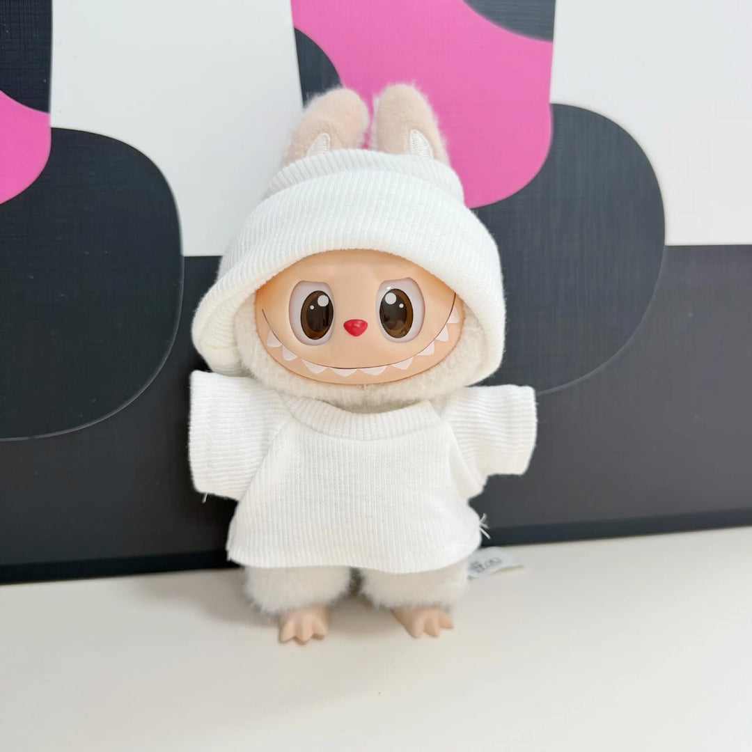 17cm Labubu Doll Clothes 1st/2nd/3rd Gen Candy Color Stretch Shirt with Hat Plush Toy Outfits