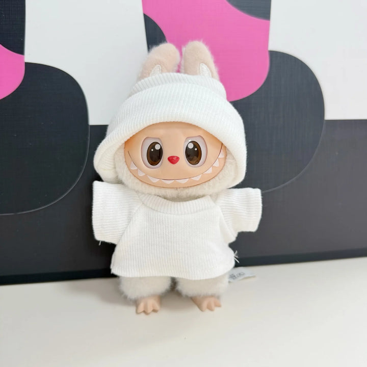 17cm Labubu Doll Clothes 1st/2nd/3rd Gen Candy Color Stretch Shirt with Hat Plush Toy Outfits