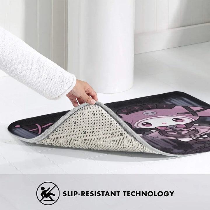 Black Kuromi My Melody Cartoon Memory Foam Bathroom Rugs Ultra Soft Non-Slip Carpet Bath Mat Water Absorbent for Shower Tub